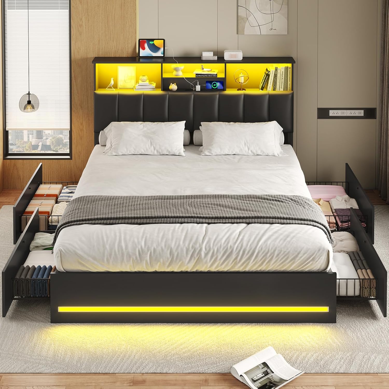 Bed frames with organized storage